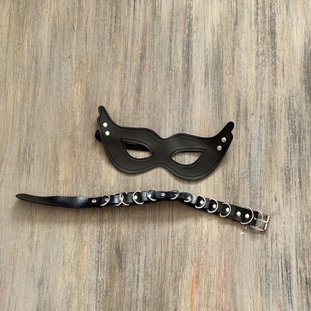 Black Faux Leather Mask and Choker Set